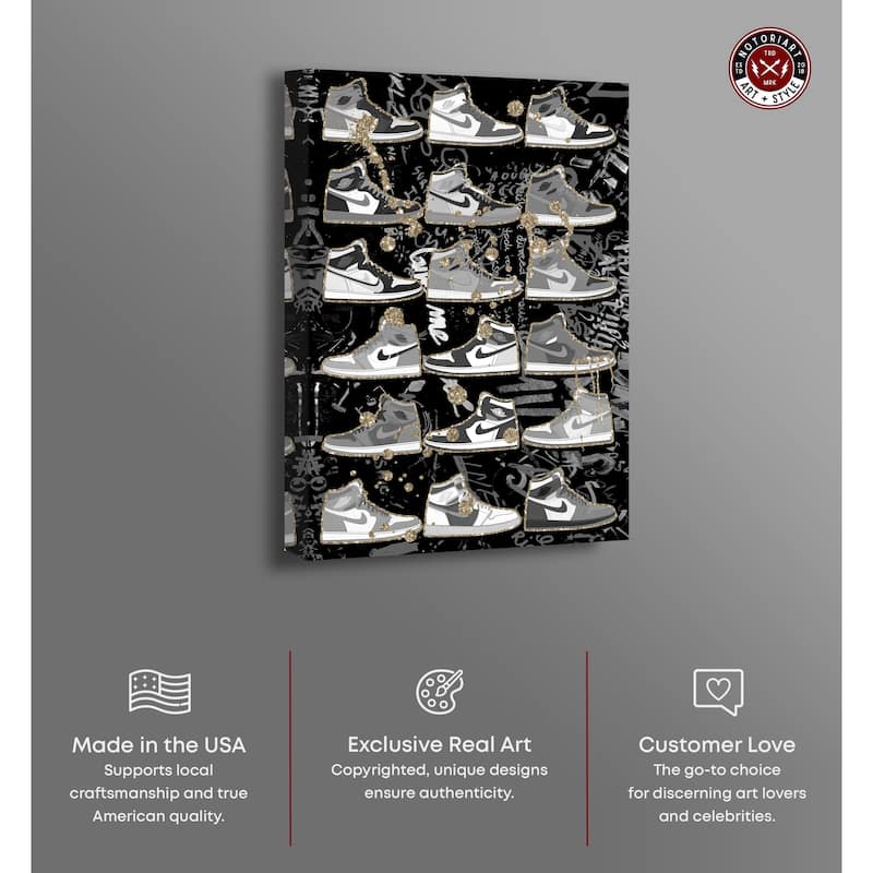 Notoriart Black And White Sneaker Collection Gallery Wrapped Sneaker 1 Piece Canvas Wall Art