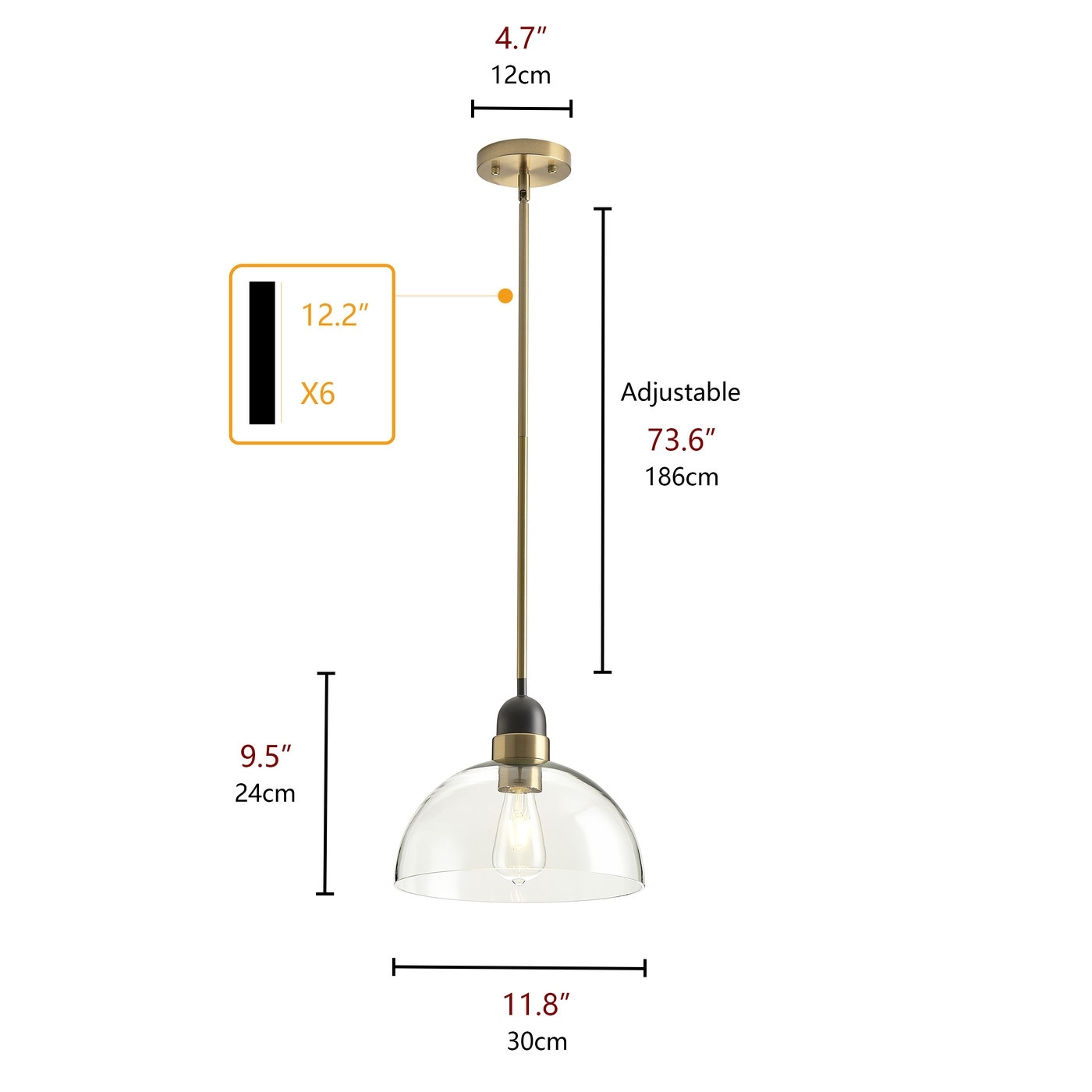 Industrial Matte Black Glass Shade Pendant Light with Brass