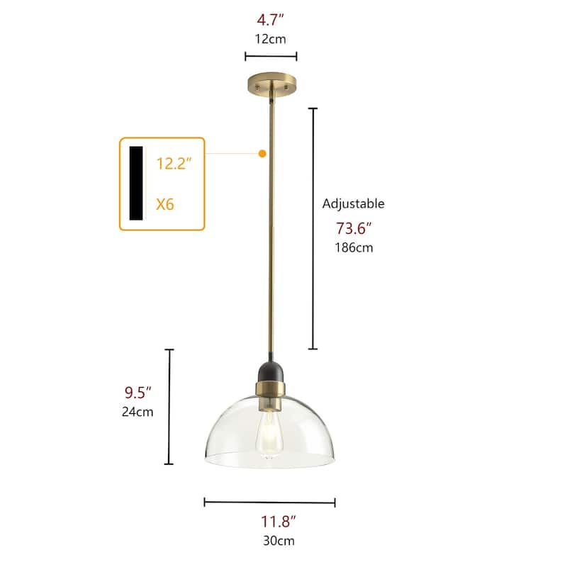 Industrial Matte Black Glass Shade Pendant Light with Brass Finish