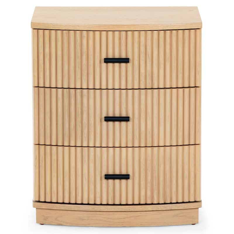 SAFAVIEH Couture Shelbie 3-Drawer Reeded Nightstand, Fully Assembled - Oak/Black