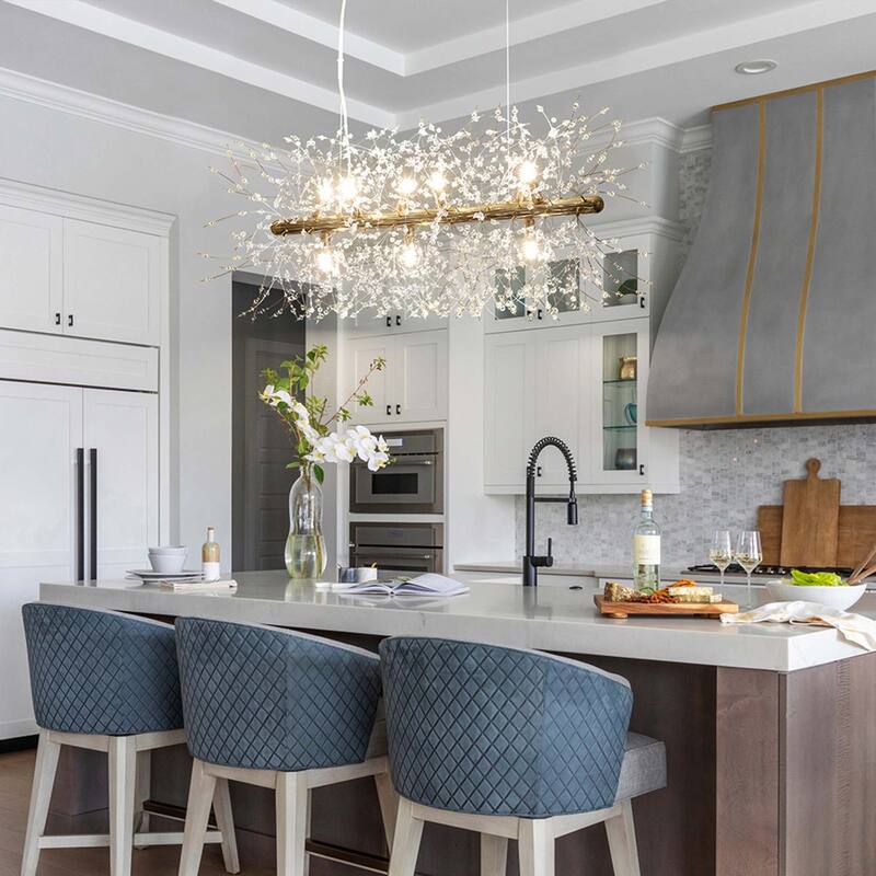 9-Light Modern Crystal Linear Starburst Firework Chandelier Dandelion Sputnik Island Pendant
