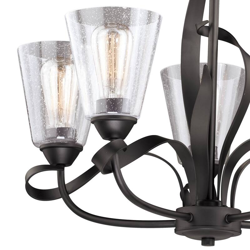 5 Light Chandelier Bronze Finish Clear Glass Pendant Lighting Fixture - 21