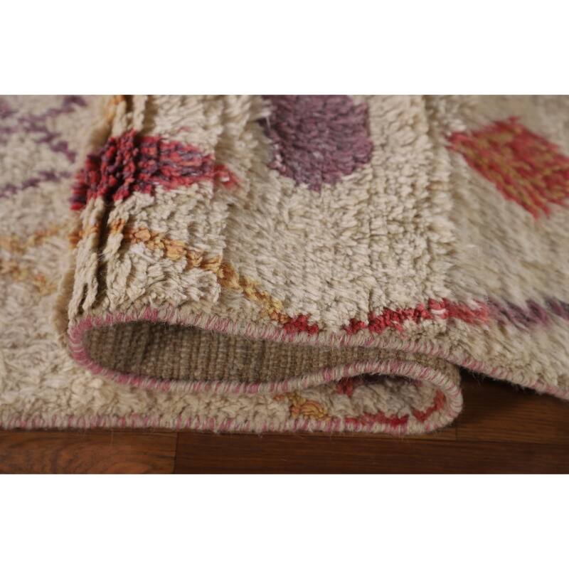 Tribal Moroccan Area Rug Handmade Beige Wool Carpet - 7'0" x 10'4"