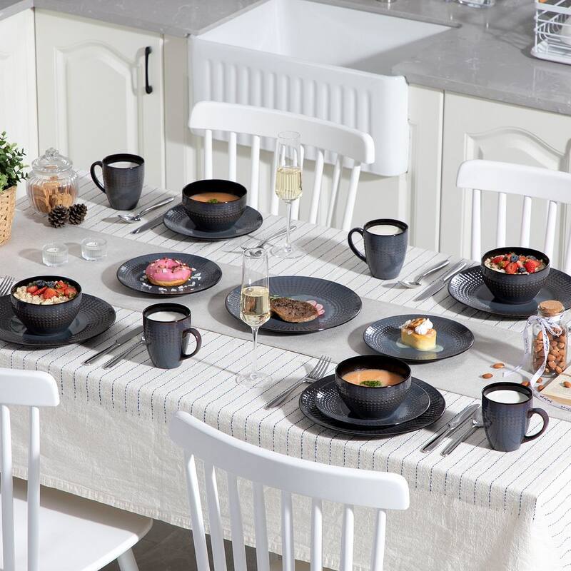vancasso Embossed Stoneware 16-Piece Dinnerware Set, Service for 4