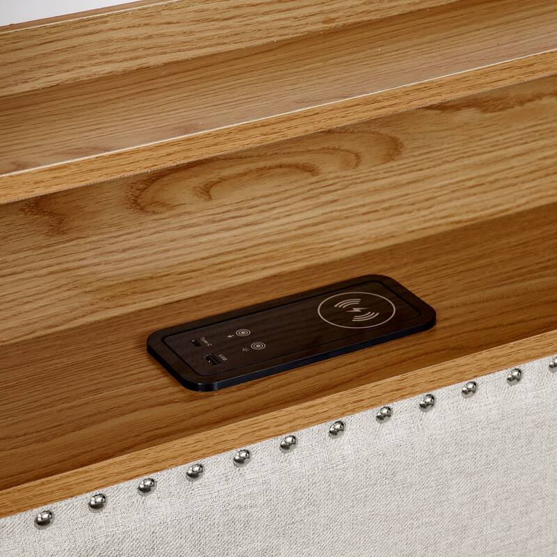 Wooden Platform Bed with Wireless Charging