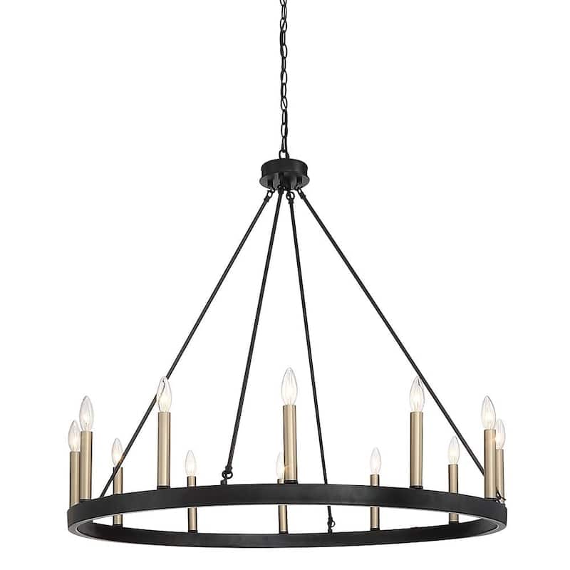 12-Light Wagon Wheel Chandelier - 39in Diameter - Black