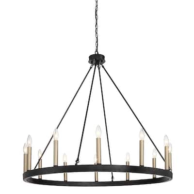 12-Light Wagon Wheel Chandelier - 39in Diameter - Black