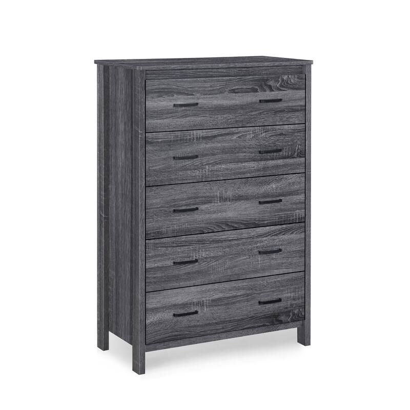 Dressers Storage Showcase Bathroom Cabinets Closet Wardrobe Modern Tall Nightstand with 5 Drawer for Office, Home, DARK GREY