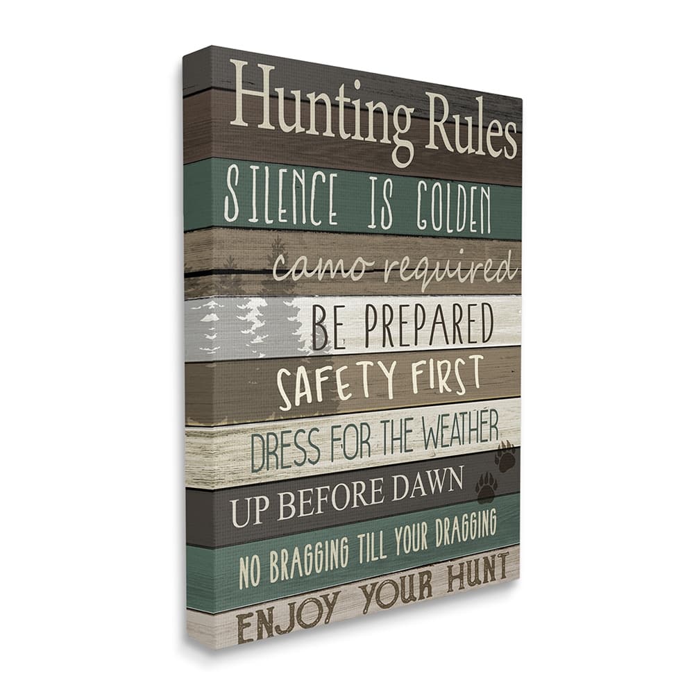 Stupell Cabin Hunting Rules Rustic Charm Brown Green Canvas Wall Art Design By Kim Allen