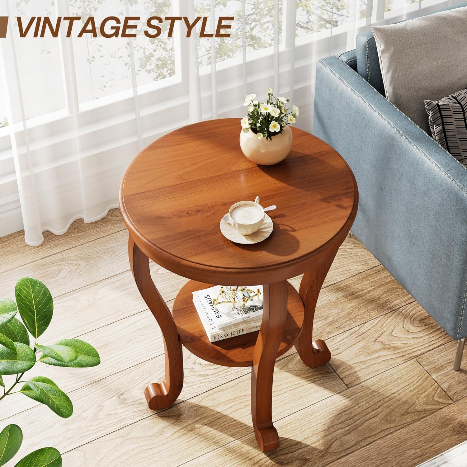 ON-U LIFEオンユーライフROUND SIDE TABLE PREMIUM 2 Tier Wood End Table Round Side Table Accent Table for Living