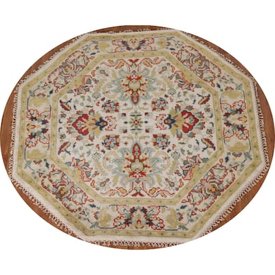 Floral Heriz Serapi Oriental Octagon Area Rug Hand-knotted Wool Carpet - 6'1"x 5'11"
