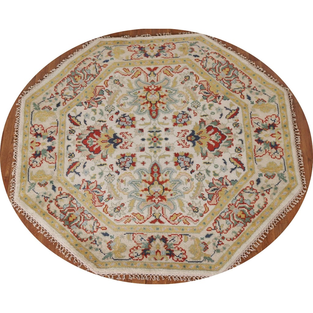 Floral Heriz Serapi Oriental Octagon Area Rug Hand-knotted Wool Carpet - 6'1"x 5'11"