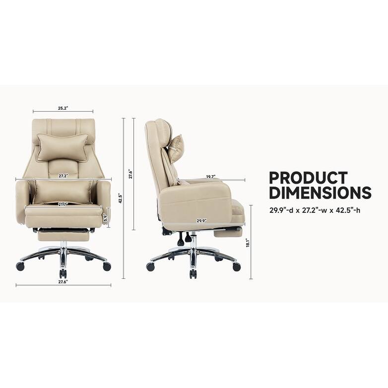 Swivel Ergonomic High Back Office Chair with Lumbar Support & 155° Reclining, Leather Technology Fabric