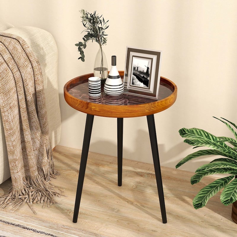 16"/20" Outdoor Side Table Round End Table with Epoxy Resin Finish