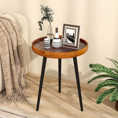 16"/20" Outdoor Side Table Round End Table with Epoxy Resin Finish
