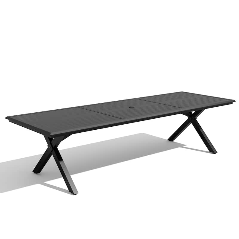Pellebant Outdoor Patio All-Weather X-Shaped Aluminum Dining Table with Umbrella Hole for 10-14 Person