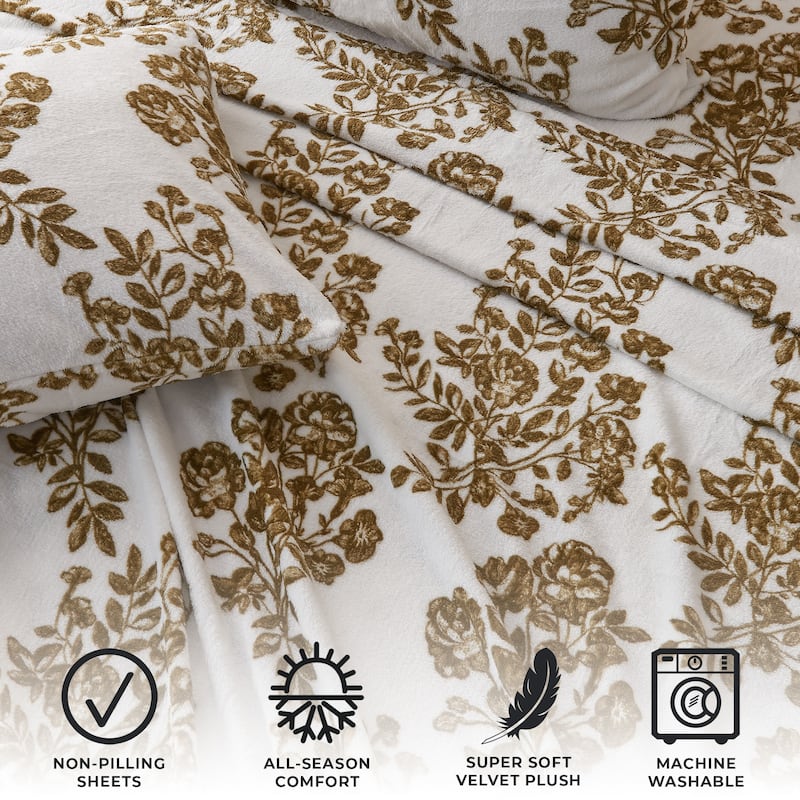 Luxurious Printed Velvet Plush Warm and Cozy Sheet Set.