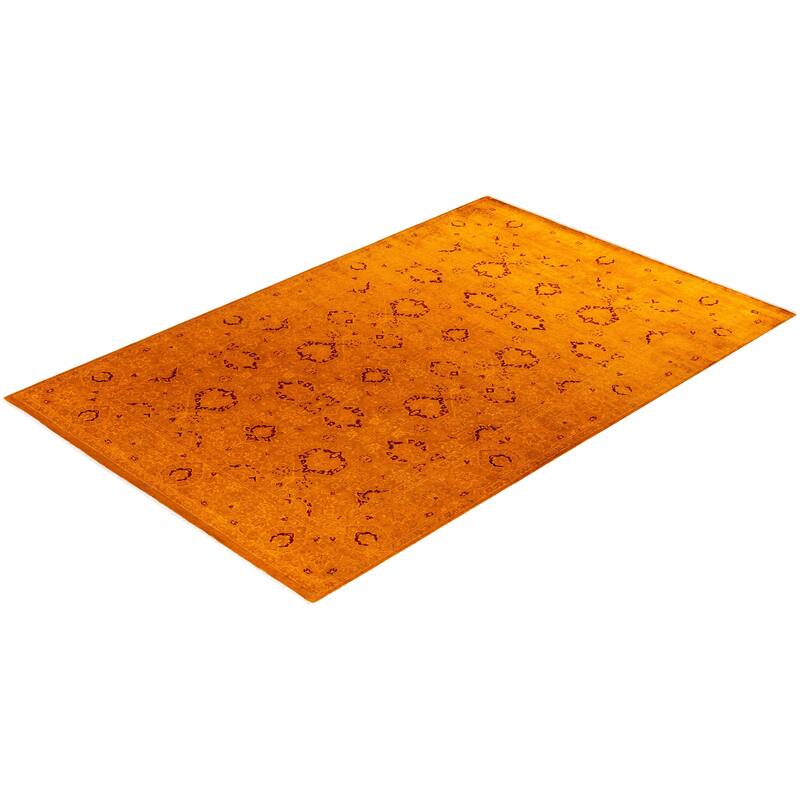 Overton Hand Knotted Wool Vintage Inspired Modern Contemporary Overdyed Orange Area Rug - 6' 1" x 9' 3"