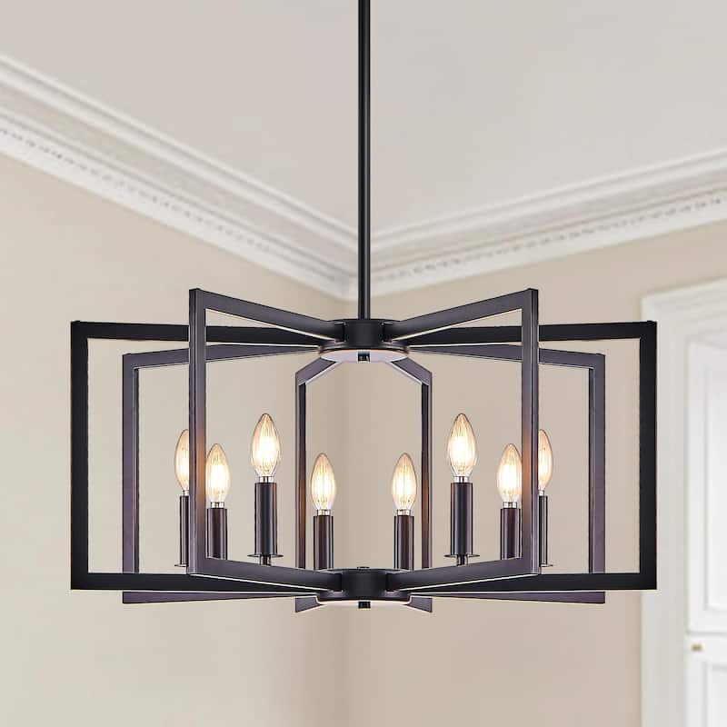 27" 8-Light Black Geometric Chandelier - Industrial - Living Kitchen (Bulb Not Included)