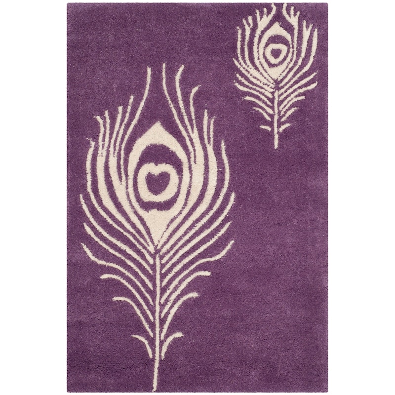 SAFAVIEH Handmade Soho Alyse Peacock Feather N.Z. Wool Rug - 2'6" x 4' - Purple/Ivory