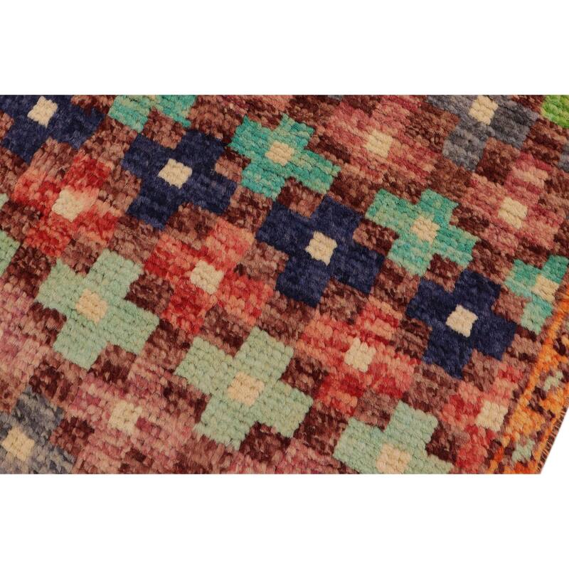 Eclectic Balochi Woodard Maroon/Orange Hand Knotted Wool Rug - 3'3'' x 5'1''