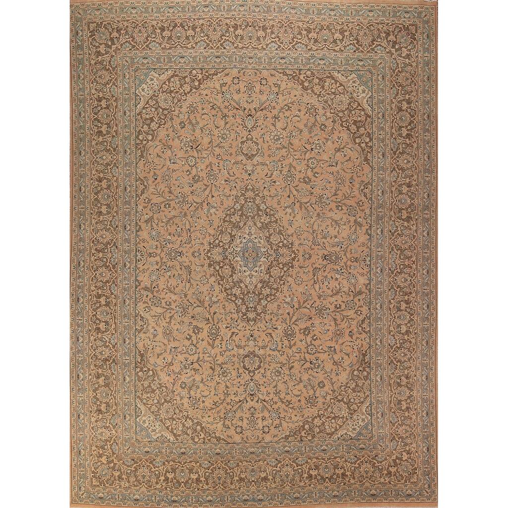 Floral Mashad Persian Vintage Rug Handmade Wool Carpet - 9'8" x 13'1"