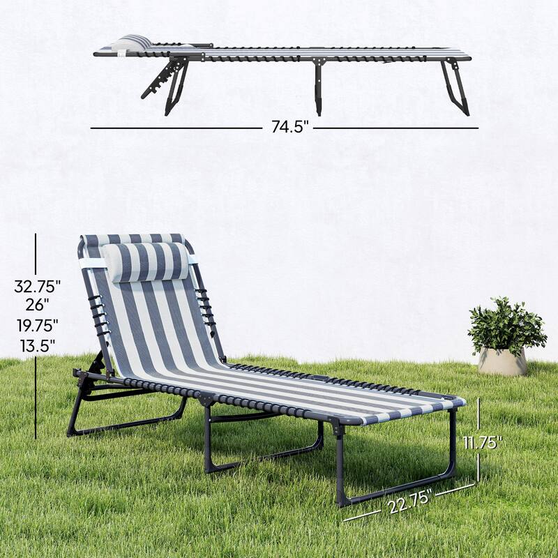 Outsunny Folding Chaise Lounge Chair Set of 2, Patio Sun Tanning Chair, Outdoor Chaise Lounger, Blue and White