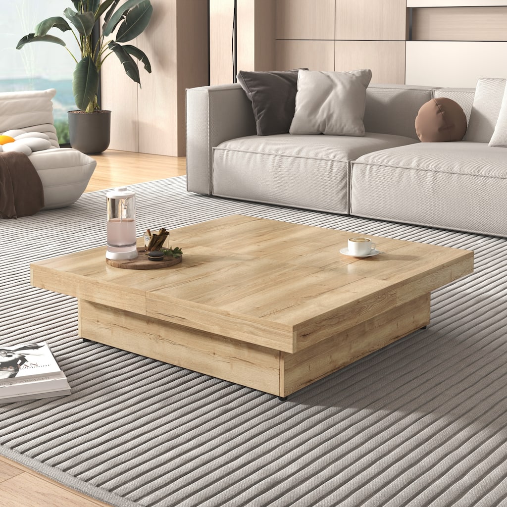 Square Veneer Coffee Table Sliding Top with Storage