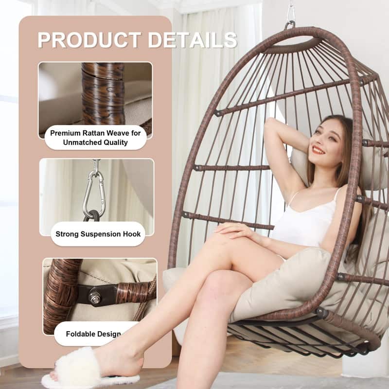 FINCATI Indoor Luxury Hanging Egg Chair Without Stand, 350 lbs Outdoor Egg Chair with No Stand, Egg Swing Chair Without Stand