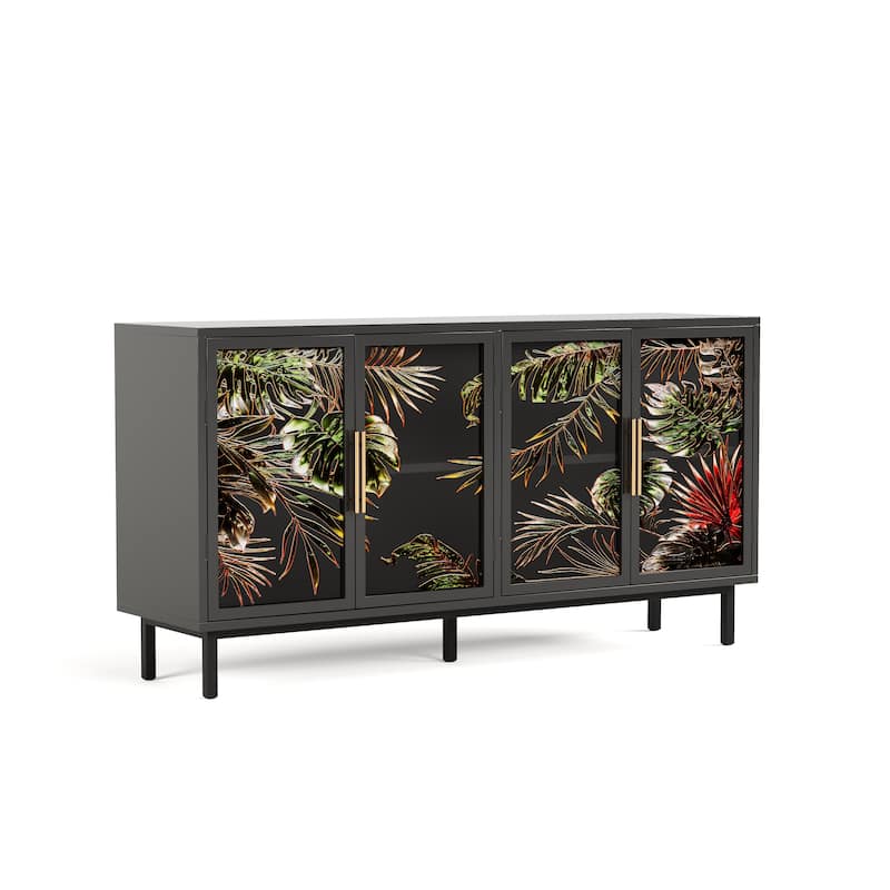 60.3" 4-Door Buffet Sideboard Cabinet, Glazed Art Storage Console