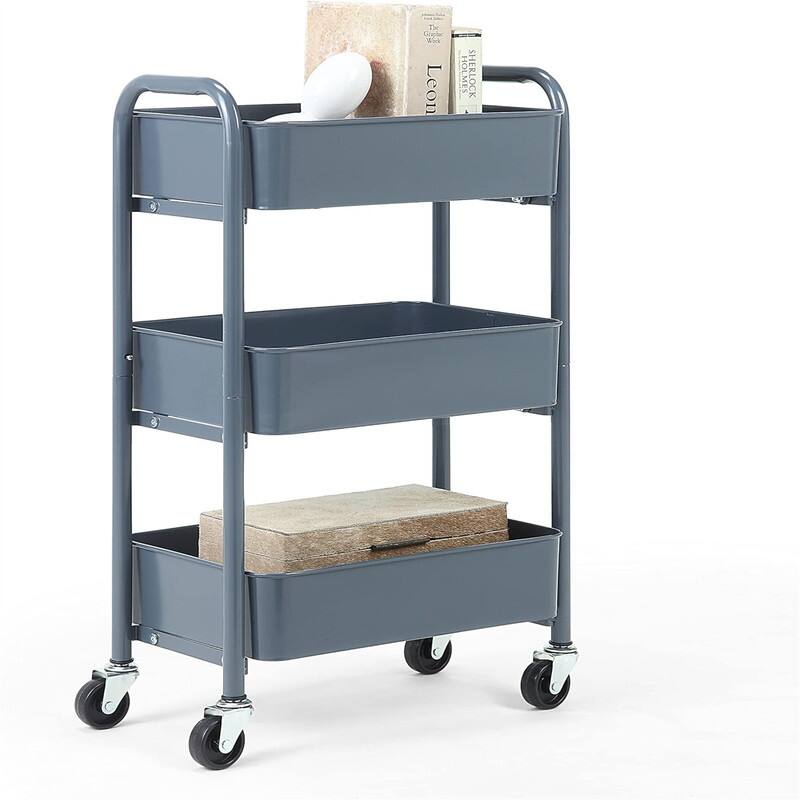 3-Tier Delicate Compact Rolling Metal Storage Organizer - 10.27"D x 15.5"W x 26.8"H - Blue