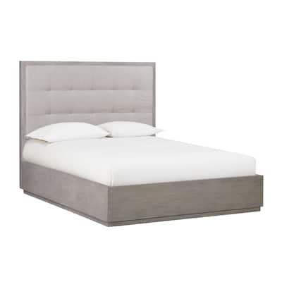 Kim Upholstered Acacia Wood Platform California King Bed, Heather Gray