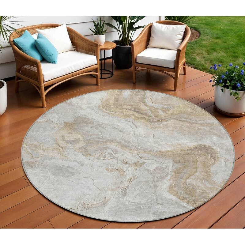 HomeRoots Abstract Modern Rectangle Outdoor Rug - 8' Round