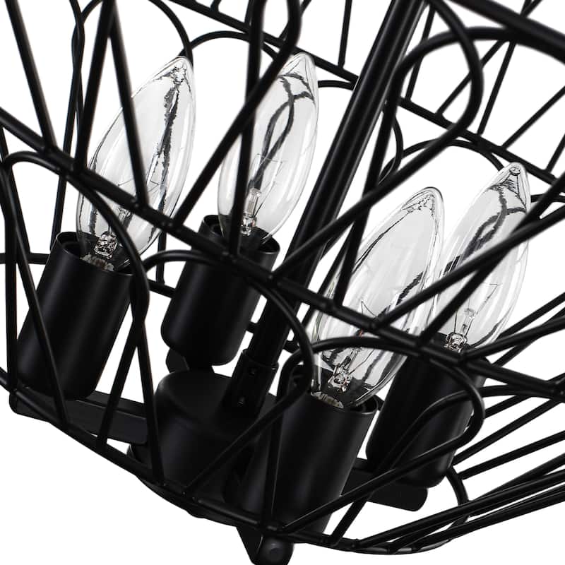 Matte Black 4-Light Metal Open Cage Semi-Flush Mount - Matte Black