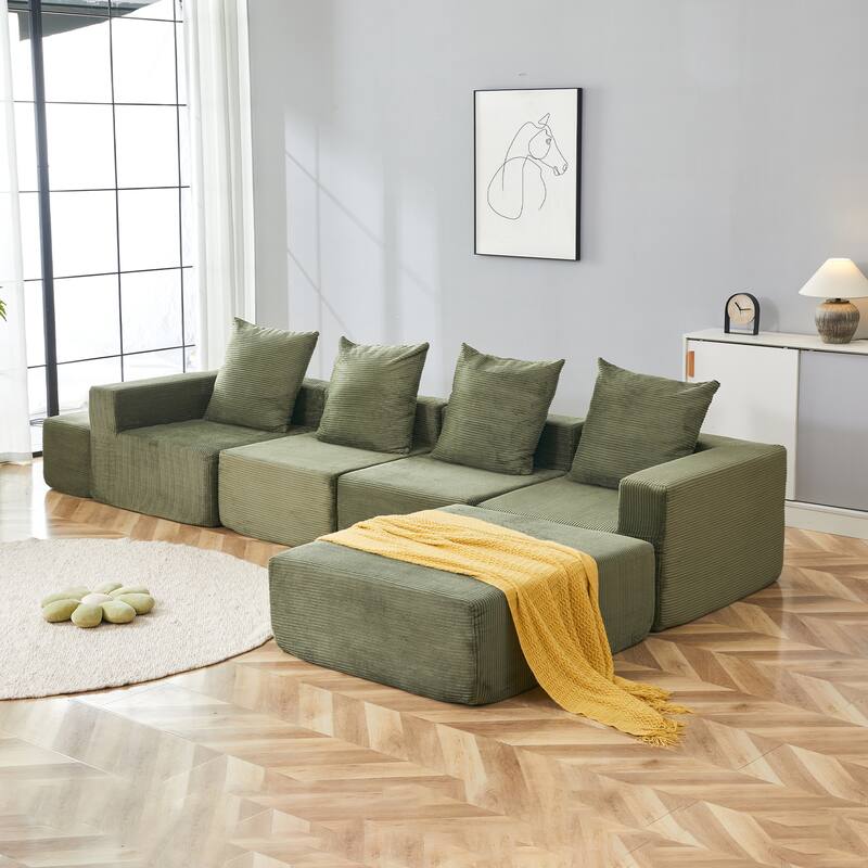 4-Seat Modular Sofa Sectional with Oversized Chaise & Ottomans Cloud Couch in Soft Corduroy Fabric