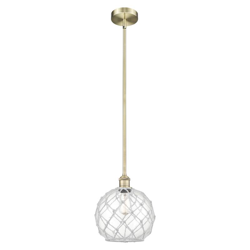 Innovations Lighting Endless Possibilities Edison - Farmhouse Rope - 1 Light 10" Stem Hung Mini Pendant - Antique Brass/Clear Glass with White Rope