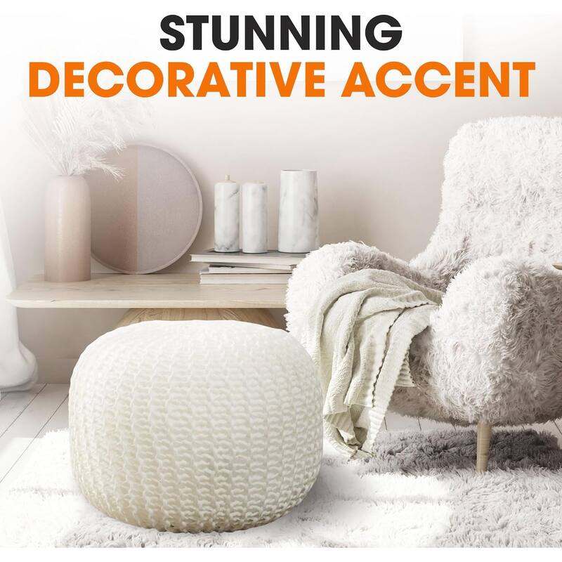 Cheer Collection Decorative 18-inch Chunky Hand-knit Pouf Ottoman