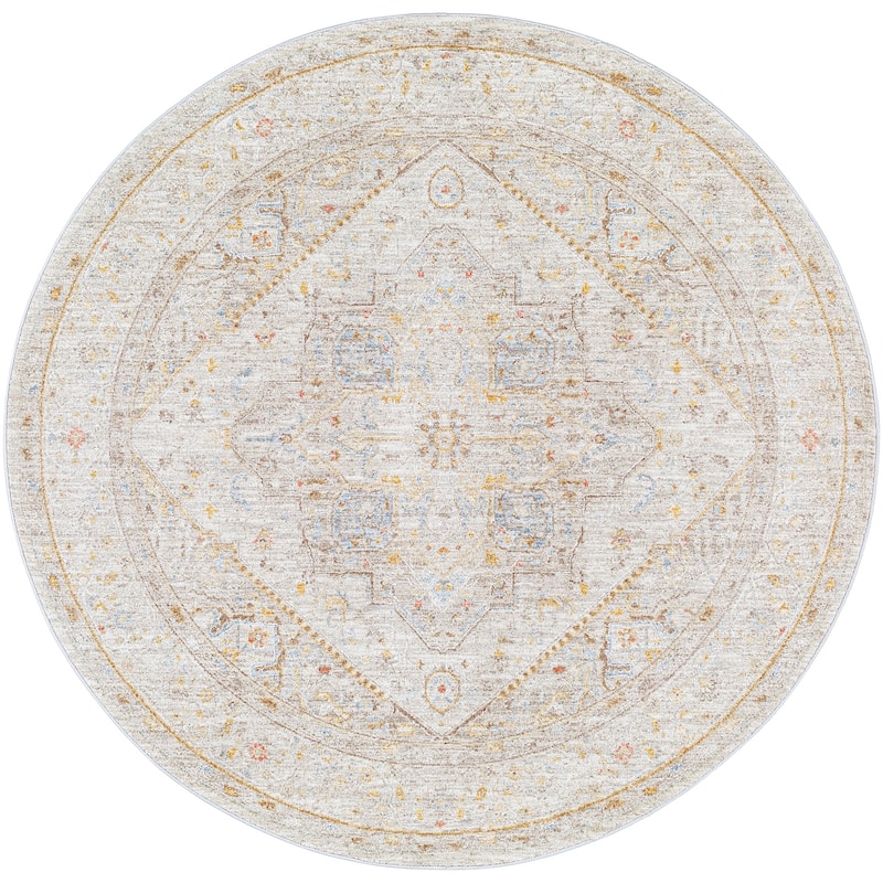 Livabliss Traditional Avant Garde Medallion Area Rug - 5'3" x 5'3" Round - Taupe