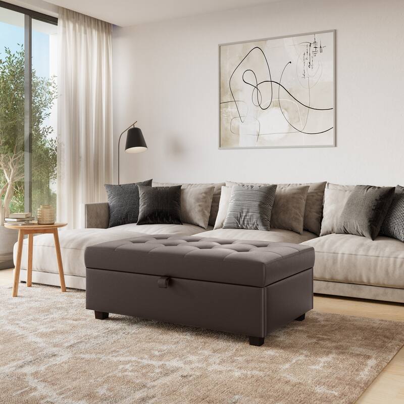 Elliot Extra Large Storage Ottoman - Brown