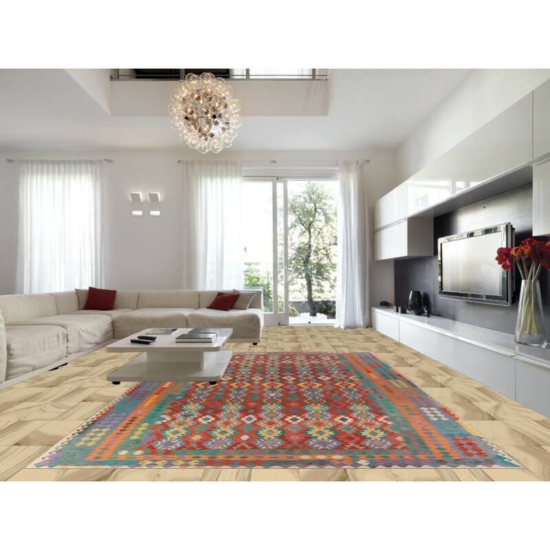 Geometric Kilim Oriental Large Rug Hand-Woven Bedroom Wool Carpet - 10'3"x 16'2"