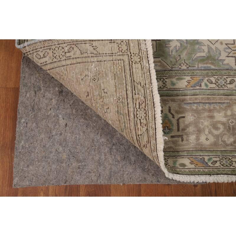 Geometric Blue Tabriz Persian Area Rug Handmade Blue Wool Carpet - 6'7"x 9'8"