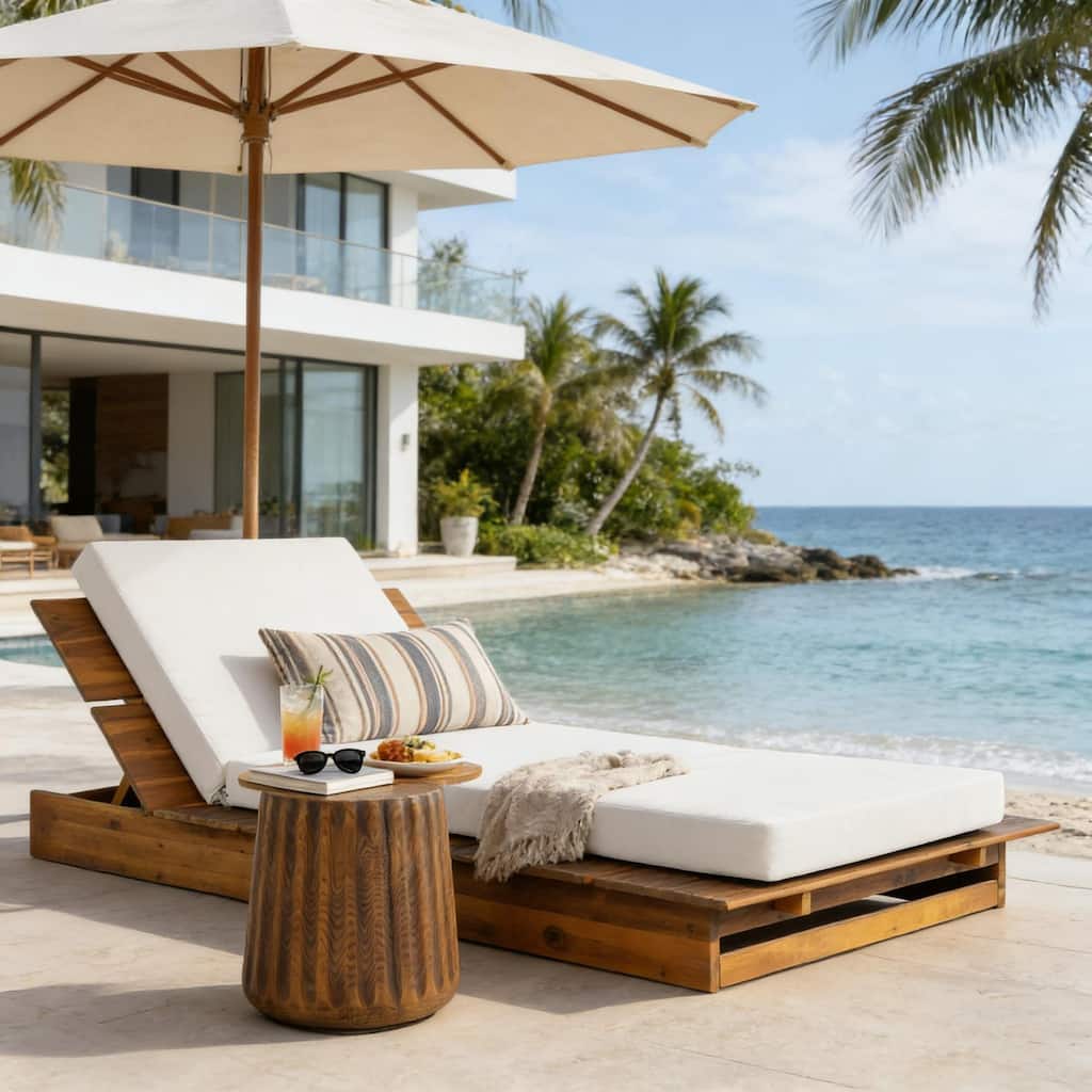 Christopher Knight Home - Modern Indoor/Outdoor Acacia Wood Chaise Lounge with 3-Position Adjustable Backrest & 3-Fold Cushion