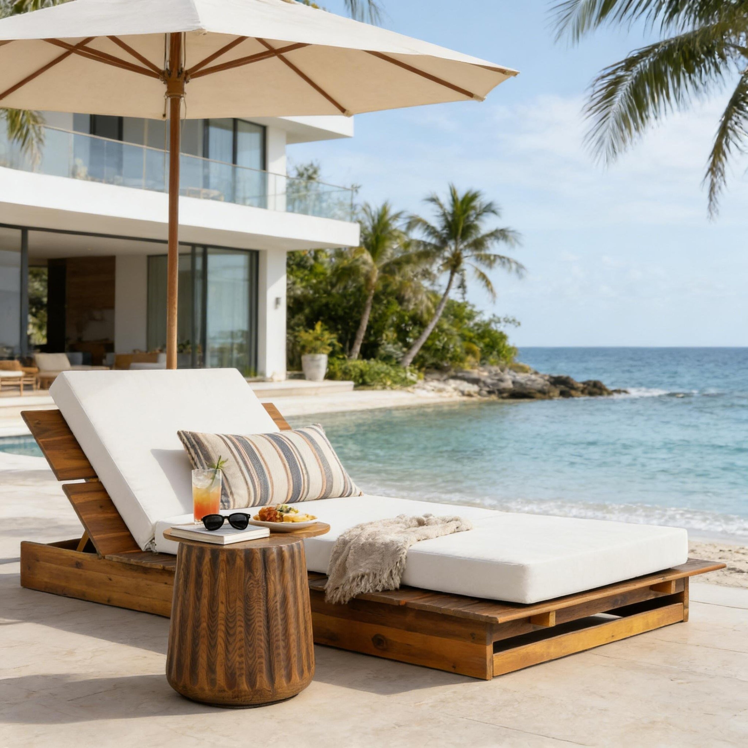 Christopher Knight Home - Alice Outdoor Acacia Wood Chaise Lounge with 3-Position Adjustable Backrest & 3-Fold Cushion
