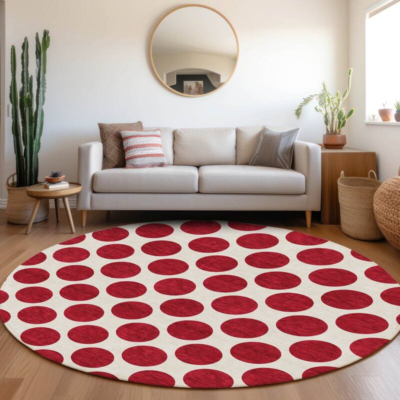 Premium Washable Super Soft Geo Dots Mayfield Rug - Red - 8' x 8'