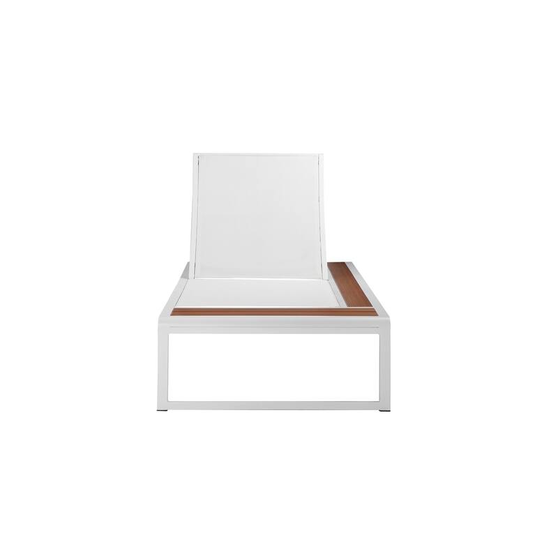 Wooden Lounger with Built in Side Table, Set of 2, Brown and White