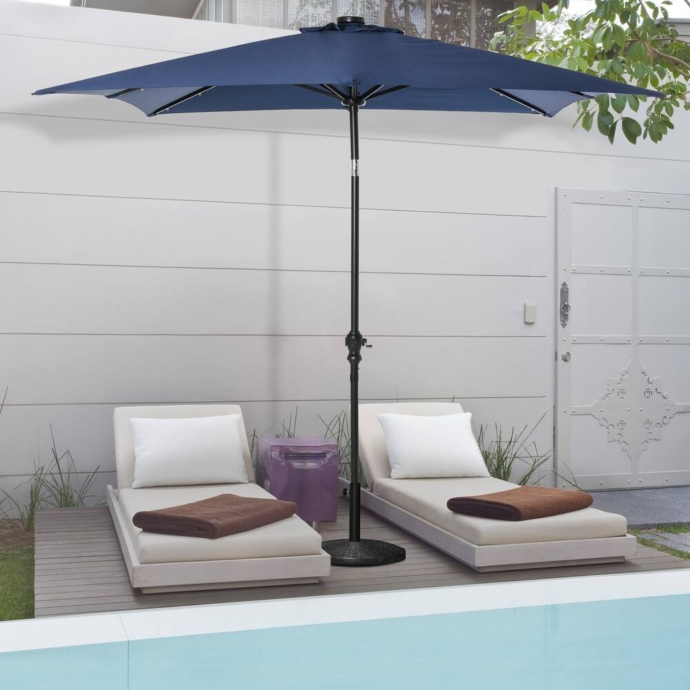 Outsunny 9-ft x 7-ft Square LED Patio Umbrella with Lights for Outdoors, Solar Umbrella