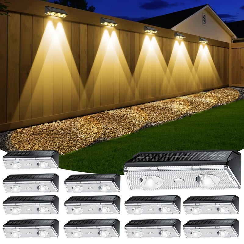 12-Pack Solar Fence Lights – 9 Colors, IP65 Waterproof, Black