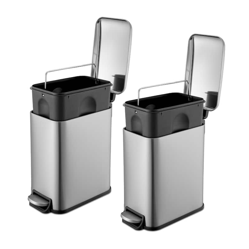 Qualiazero 5L / 1.3 Gal + 5L / 1.3 Gal Slim Stainless Steel Step Can Twin Pack
