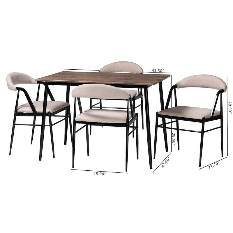 Orrin Modern Industrial Fabric and Metal 5-Piece Dining Set