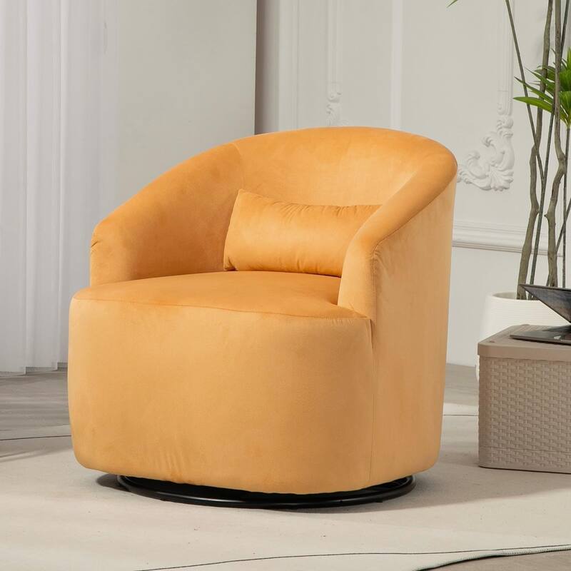 Accent Chair with Barrel-shaped Design and 360 Degree Swivel Feature